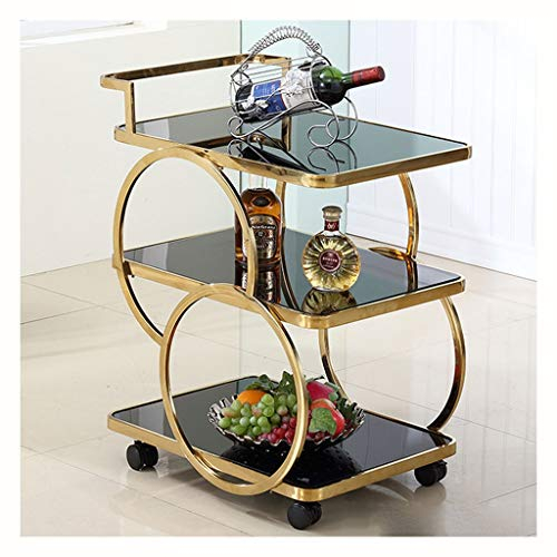 Barwagen Goldbarrenwagen Servierwagen, Rollbar aus Metall, Küchenservierwagen, Edelstahl, Servierwagen aus Glas (vergoldet)