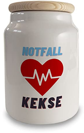 speecheese Notfall Kekse Keksdose aus Keramik mit Holzdeckel