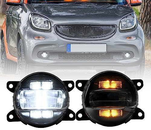 NSLUMO LED-Nebel-/Tagfahrlicht für Smart Fortwo/Forfour W453 und | Mercedes-Benz Citan W415, Frontstoßfänger-Reflektoren, Blinker, getöntes Glas, 6000K Xenonweiß, 2PCS