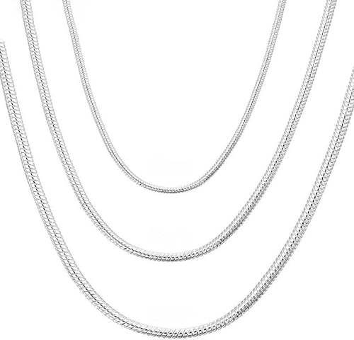 Gicko Schlangenkette Silber 925 - Stärke in 1,2,3 mm - Silberketten in Verschiedenen Längen : 40,45,50,55,60 cm Halskette für Damen & Herren (60, Stärke 1mm)