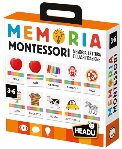 Headu Memoria Montessori Memoria Lettura e Classificazione It57281 Gioco Educativo per Bambini 3-6 Anni Made in Italy
