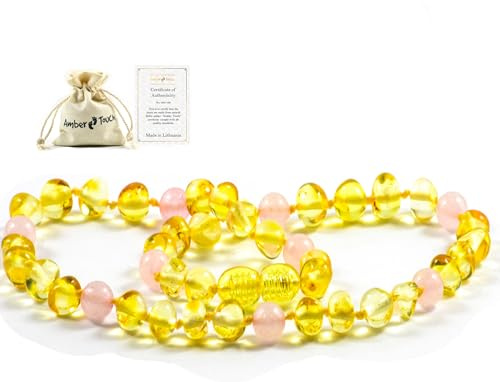 Baltic Amber Necklace - Natural Amber from Baltic Region, Genuine Amber 13 inch. (Pink)