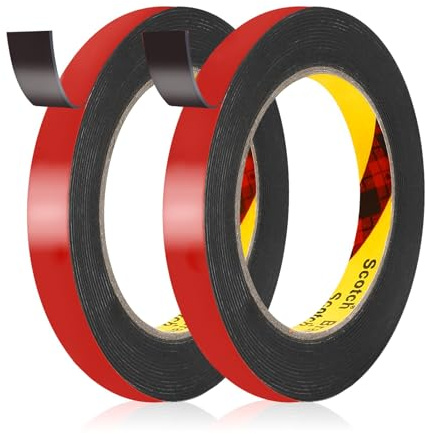 UPINS Doppelseitiges Klebeband, 2 Rollen Doppelseitiges Klebeband 12mm x 5m Schwarz Extra Stark Klebeband für Auto Outdoor Zuhause Büro Dekoration