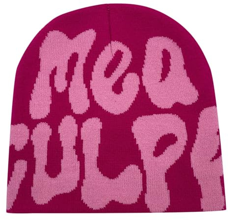 Y2k Beanie Mütze Herren Damen Teenager Y2k Cap Winter Knit Skater Beanie Mütze Hip Hop Strickmützen Baumwolle Spider MEA Culpa Printed Y2k Beanie Cap Hat Pink Harajuku Fashion