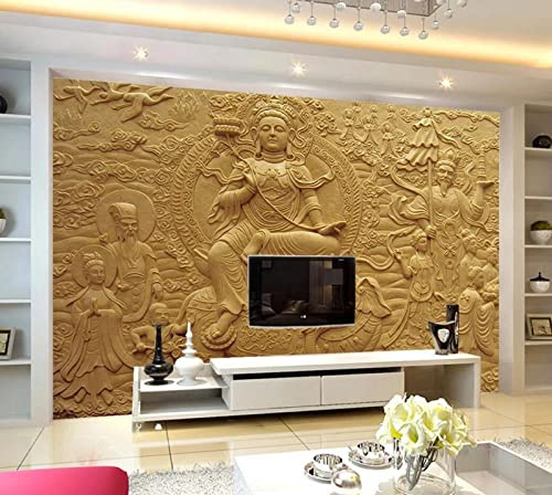 MIWEI Wallpaper Papier Peint Panoramique Relief Bouddhique En Grès Papier Peints Intissé Decoration Murale Chambre Salon 200x140cm-M218139