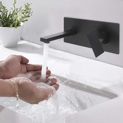 Mezclador de lavabo empotrado grifo de baño con caño giratorio de 90 grados,diseño moderno negro