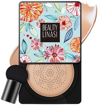 Wonderninelife Beauty Cream, Pilzkopf Luftkissen CC Creme, Beauty Linasi Clear Cover Beau ty Cream, Mushroom Head Makeup Brush, Wasserdicht und Langlebig (Natur, B)