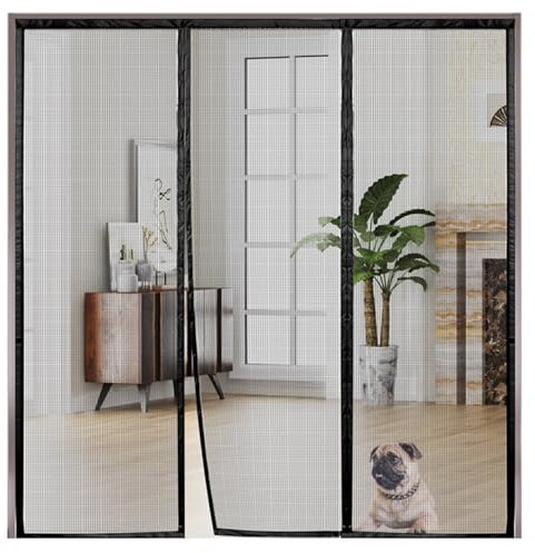 Magnetisches Fenster-Moskitonetz, 205x195cm Schiebe-Moskitonetze schließen automatisch, Netz von ausgezeichneter Qualität für Eingangstüren, Hoftüren, Schwarz