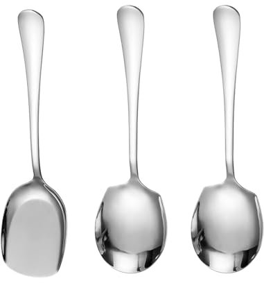 ITECHNIK 3 Teiliges Servierlöffel Aus Edelstahl, Buffetlöffel, Große Löffel Mit Langem Griff, Koch-Servierset Für Küche, Esszimmer,Bankett (Silber) Large Serving Tablespoons