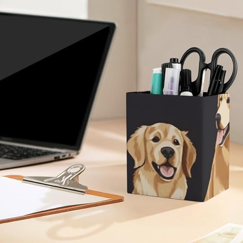 LXTDPBK Stifthalter aus Leder, Stiftehalter für den Schreibtisch, multifunktionaler Stiftebecher, Golden Retriever, Schreibtisch-Organizer, Make-up-Pinselhalter für Bürozubehör, Heimkunstbedarf