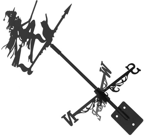 KONTONTY Whirligig Wetterfahne für den Außenbereich Hexen- und Katzen-Design Wetterfahne Edelstahl zufälliger Stil