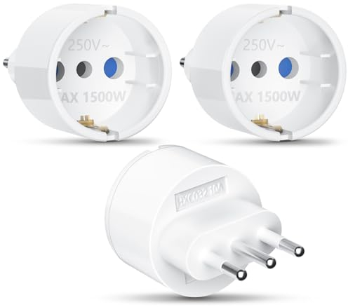 Adaptateur Prise Italie 3 pièces Adaptateur de Voyage Italie, Adaptateur de Prise Italie Prise de Voyage Adaptateur Italie Prise Adaptateur Italie Europe/Allemagne vers Prise de Voyage Italie
