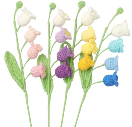 VIEWLEAF Hauch von Frühling: Dekorative Sträuße aus handgefertigten Strickblumen in Vier schattierten Lila-Tönen