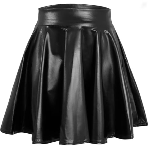 WERFORU Jupe patineuse plissée à taille haute pour femme - Pour les loisirs, les festivals de musique, Halloween, a-noir, M