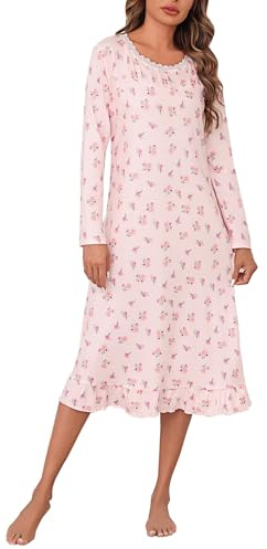 Aseniza Chemise de Nuit Femme Robe de Nuit Manches Longues Chaude Confortable Douce Ample Impression Vêtements de Nuit pour Femme