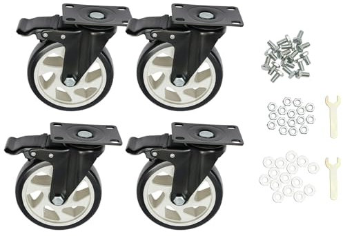 4 ruedas de 125 mm para cargas pesadas con freno, ruedas universales, capacidad de carga: 50 kg para banco de trabajo, carro de herramientas, palés, ruedas para muebles, goma