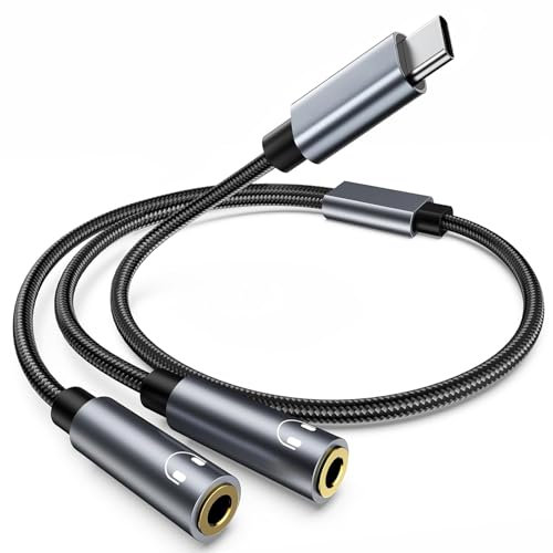 USB C to 3.5mm Aux Audio Headphone Splitter, 2-in-1 Audio Jack Adapter with Chip Jack Adapter Compatible with iPhone 16/15 Pro MAX, Pro, Plus, iPad Air/Pro, Galaxy S23 S22 S21, Pixel 7 6 Pro 5