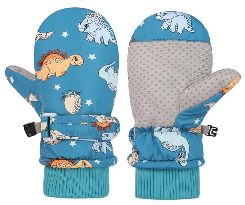 QKURT Guantes de Esquí para Niños, Guantes de Nieve de Invierno Impermeables, Guantes de Snowboard Antideslizantes a Prueba de Viento, Guantes Cálidos con Forro Polar para Niños y Niñas de 2 a 8 Años