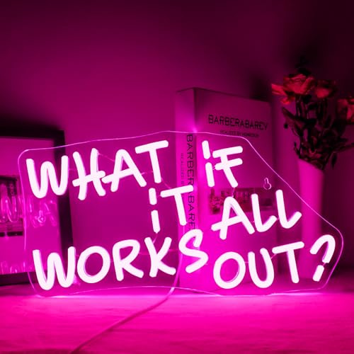ineonlife What if it All Works Out Neon Schild für Wanddekoration Dimmbar Led Neonlicht Schilder 5V/2A Stromversorgung über USB Rosa Leuchtschild für Wohnbereich Büro Party Lesezimmer Bar-Deko