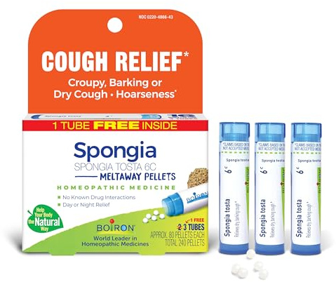 Boiron Spongia Tosta 6C Homeopathic Medicine for Dry Cough, Croupy, Barking, or Hoarseness - 3 Count (240 Pellets)