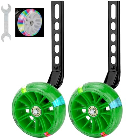 FORTOP Bike Training Wheels, Pair of Heavy Duty Rear with Stabilizers Mounted Kit for Kids Boy Girls Bikes of Single Speed Bicycle with 12 14 16 18 20 Inch (Heavy Duty Green, 12IN-20IN)