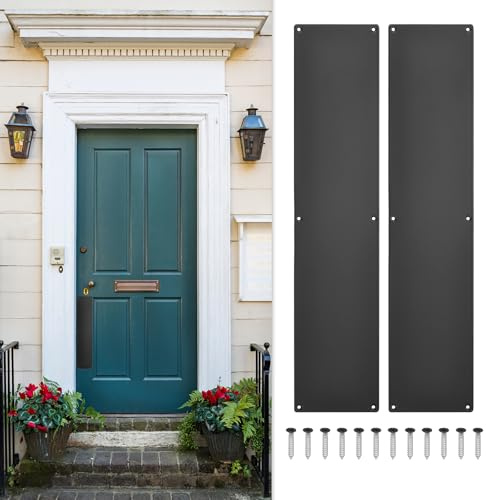 sourcing map 2pcs Door Push Plate,3.3 x 15 Inches Push Door Plate,Black | Aluminum Push Door Plate Door Kick Plate, 1.5mm (1/16 Inch) Thickness, for Exterior Front Door or Back Door