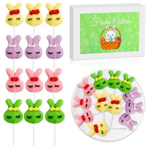 Ostern Süßigkeiten 12 Stück, Oster Lollis, Osterhase Süßigkeiten, Ostersüßigkeiten für Kinder, Einzeln Verpackt, Ostern Geschenke Kinder