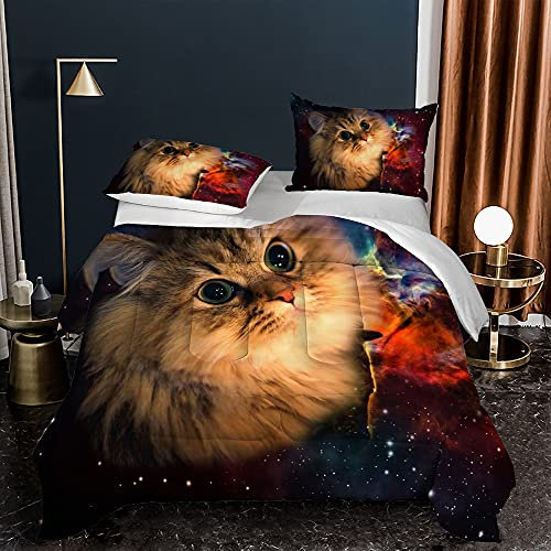 Bettdecke 140X200 Niedliche Katze Drucken Steppdecke 200Gsm,Dünne Und Leichte Bettdecken,4 Jahreszeiten Bettdecken 140X200,Weiche Mikrofaser Bettdecke Mit 2 Kissenbezüge,Warm Steppbettdecke