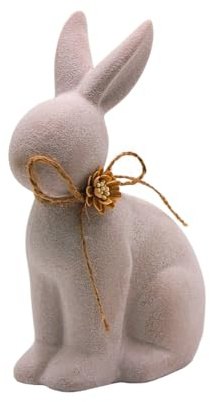 Dekohelden24 Coniglio Decorativo, Decorazione Pasquale Minimalista, Coniglietto Senza Viso e Fiocco in Ceramica Beige, Dimensioni: Circa 12 x 7 x 15 cm (Lunghezza x Larghezza x Altezza), 15 cm