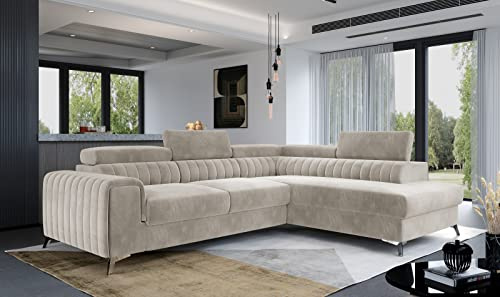 Lyxig L-formad hörnbäddsoffa i Laurence sammetstyg för elegant heminredning