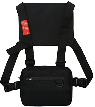 Fesatccoz Brustpaket für Männer, Schwarz Brusttasche Große Kapazität Sportgürtel mit Tasche, Vielseitig Backpack für Outdoor, Laufen, Wandern und Reisen