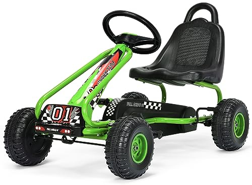 COSTWAY Gokart med justerbar sits, gokart med handbroms, pedalbil kan belastas upp till 30 kg, pedal gocart, pedalfordon, barnfordon för barn från 3 år (grön)