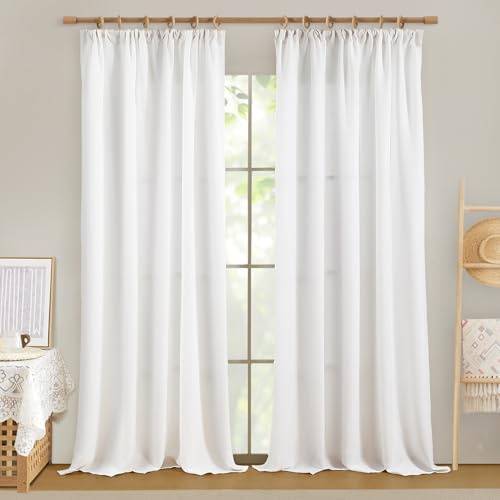 Softalker Leinen Vorhänge mit Kräuselband Gardinen Weiss Halbtransparent Vorhang Kurz Modern Gardine Schal 160 cm Hoch für Schlafzimmer Wohnzimmer Küchen Fenster Kurzgardine 140 cm Breit,2er Set