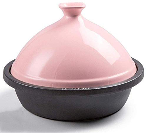 Ceramic cooking pot 3 Liters Moroccan Tagine Pot Cast Iron Base Ceramic Lid Clay Casserole Suitable For 3-6 People,Pink (Pink)