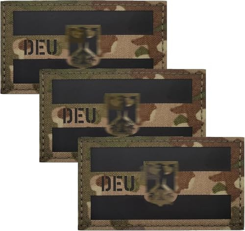 3 Stücke Deutschland Patch Klett，DEU Deutschland IR Infrarot Reflektierende Patches Klett Militär Reflective Germany Flag Patch für Taktische Kleidung Rucksack Baseballkappe Uniform Weste