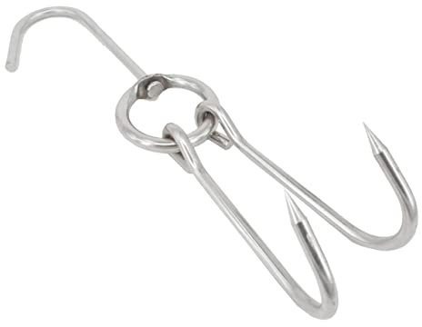 HAKIDZEL 6pcs Stainless Steel Double Meat Hooks Large Meat Hanging Hooks for BBQ Smoking Drying Slaughtering
