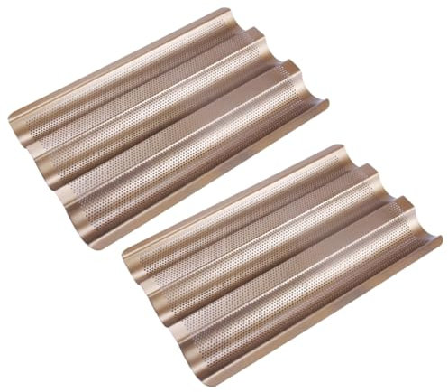 VALICLUD Lot De 2 Moules à Pain à 3 Fentes En Acier Carbone Doré, Antiadhésif, Petit Format, Pour Cuisson Rapide Et Uniforme, Ustensiles De Pâtisserie Adaptés Cuisine Et Boulangerie
