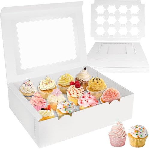 Ezvsevuo 12 Löcher Cupcake Transportbox 10pcs Set,Cupcake Box Hochzeit Muffinbox mit Sichtfenster 12er,Einteilig Cupcake Behälter für Geburtstag Hochzeit,Transportbox für Cupcakes,Kekse,Muffins,Donuts