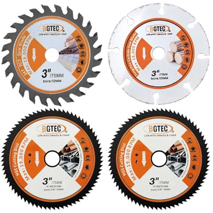 BGTEC Circular Saw Blade - 4PCS 75MM Cutting Dics Arbor 10MM for Wood Plastic Metal Steel