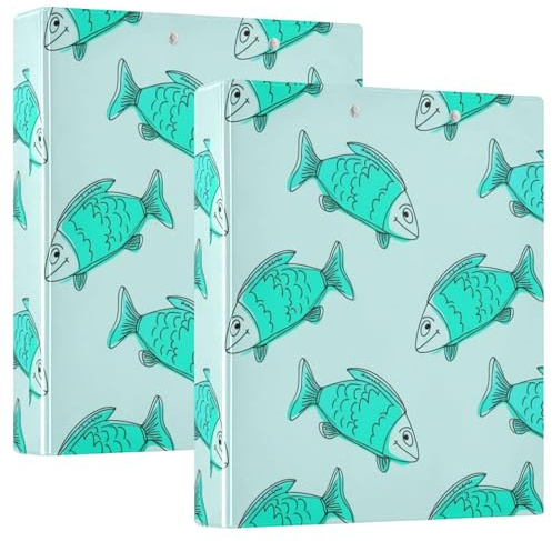 Cute Cartoon Fish Turquoise 1 1/2 Inch Binders 3 Ring Hold 200 Sheets Cute Notebook Folders Round Ring Office Binder, 12.4x10.63x2.36inch, 1 Pack