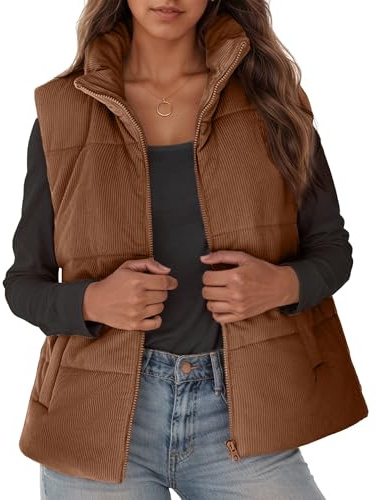 Maeau - Gilet Femme en Velours Côtelé Sans Manches Manteaux Chaud Zippé Poches Veste Extérieur Décontracté XL