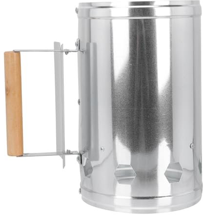 DECOMELODY 1pezzi Ciminiera Accendi Carbonella Barbecue in Metallo Antiruggine con Manico in Legno Isolante Avvio Rapido per BBQ Esterno Accenditore Carbon Stove Durevole e Solido