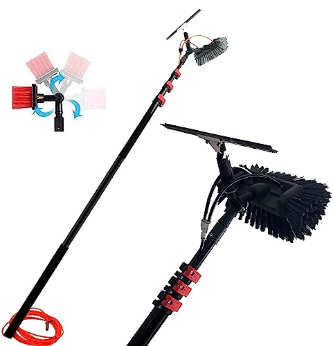 Hydro Telescopic Window Cleaning Brush with Squeegee - 12M Pole & 50cm Brush Head for Photovoltaic & Solar Panel Cleaning - 3.6M/12FT Water Delivery Hose Included