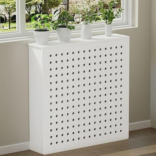 Heizung Verkleidung für Zuhause, Weiße Heizungsabdeckung, Verdeckt Rohre, Modernes Gitterdesign, PVC-Holz-Schrankregal für Badezimmer, Wohnzimmer, Flur(50x70x20 cm)