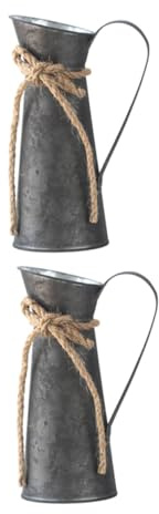 CONGARTENO 2pcs Galvanized Metal Milk Can Vase with Handle Rustic Farmhouse Planter Bucket in Vintage Bronze Finish Decorative Floral Pitcher for Living Dining Area Office