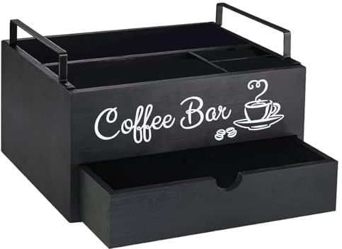 Kaffestationen – träbänkskiva, dryckesförsörjningshylla, dryckesrapporteringsskål för paus | Office Pod Caddy, hemkökshylla, organiserare av kaféet, hospitality Coffee Corner Station