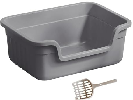 Maison de Toilette Bac À Litière pour Animaux De Compagnie Dessus Ouvert, Très Grand Anti-éclaboussures, Facile Nettoyer, Accès Au Sable pour Toilettes pour Chats Chatons, Lapins(Grey)