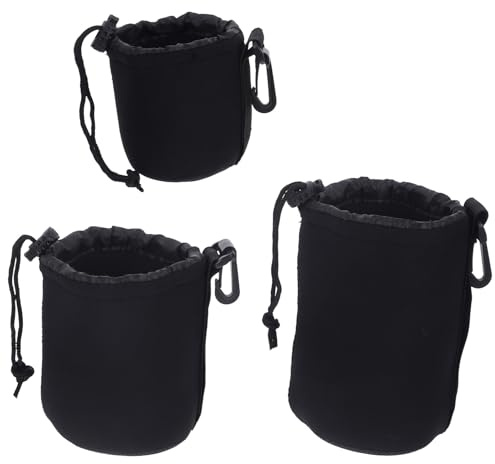 BUGUUYO 3 pezzi Custodie Obiettivo Neoprene per Fotocamera Mirrorless Protettive e Regolabili con Moschettone per Esterni Piccolo Medio Grande