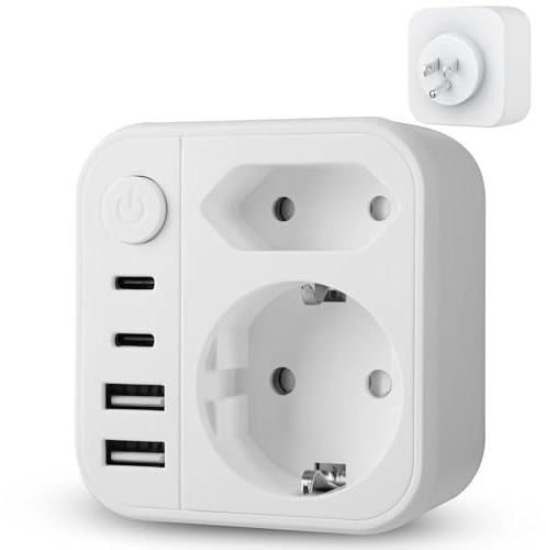 Adattatore Presa Americana,GeeRic 6 in 1 Adattatore da Italia a USA Plug con 2 USB-A/Type-C Interruttore Sicuro Adattatore da Viaggio Tipo B per Canada,Messico,Thailandia,Colombia 3400W/Max 250V-13A