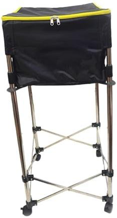 wisoolkic Caja de Almacenamiento de Pelotas Tenis Nailon Acero Inoxidable para Entrenamiento Tenis, Canasta béisbol sóftbol Gran Capacidad, Recipiente Almacenamiento con Altura, Negro, 76~96 cm